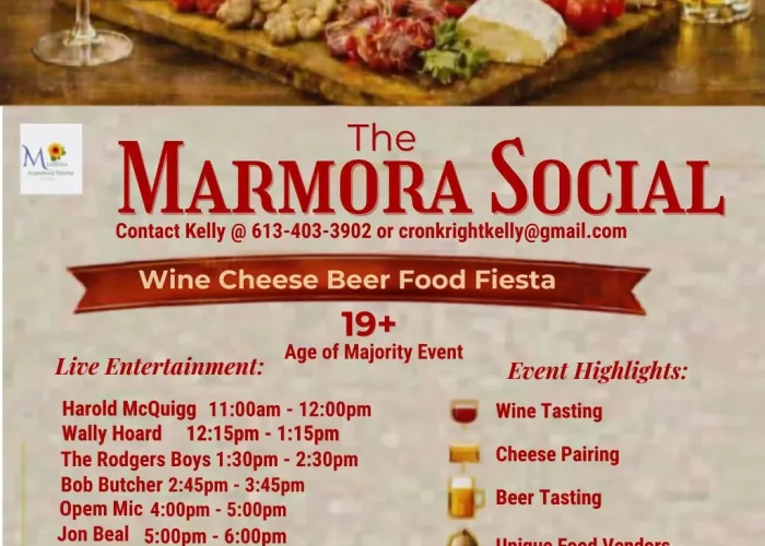 Charcuterie board with tomatoes, cheese, and olives on it, grapes, wine and beer around outside. Event details. 
